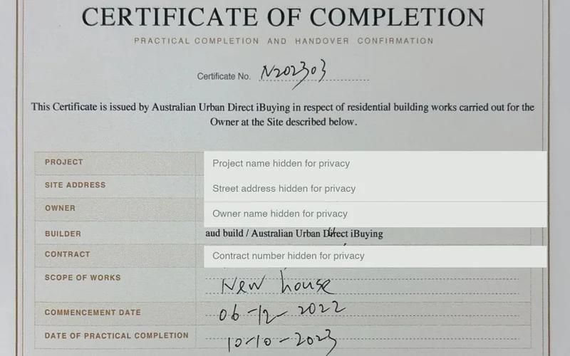 Mosman 新建住宅已签署的完工证书 · 2023-10-10